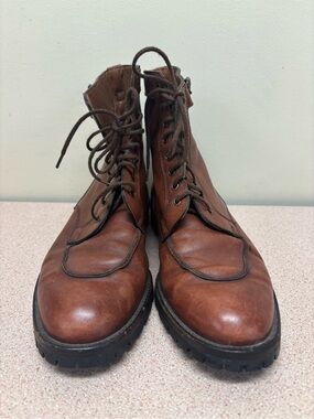 Brown Leather Lace-Up Boots